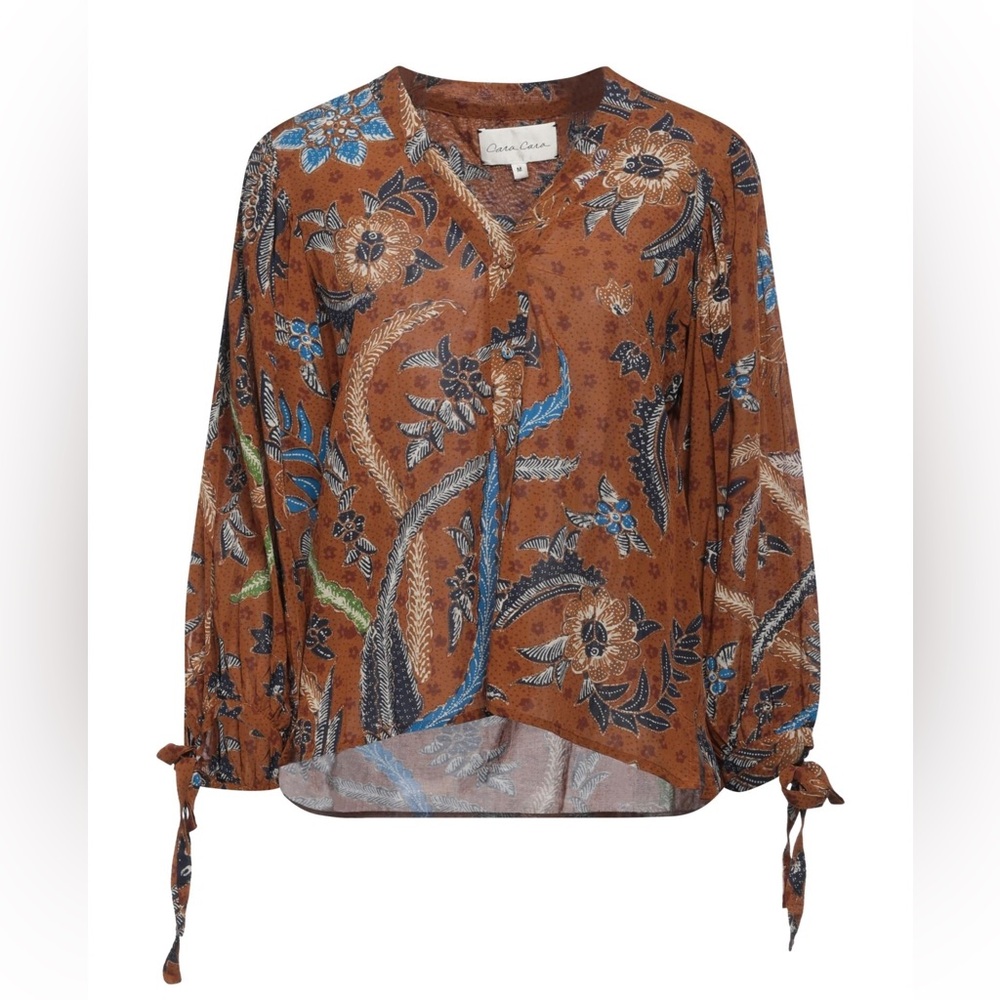 Cara Cara | Brown Floral V-Neck Blouse (S)
